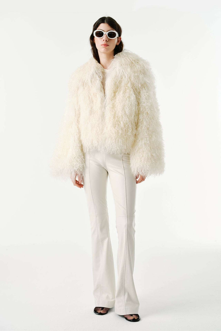 "Shaggy Baby" Mini with Collar Mongolian Fur Coat - Creamy White Natural