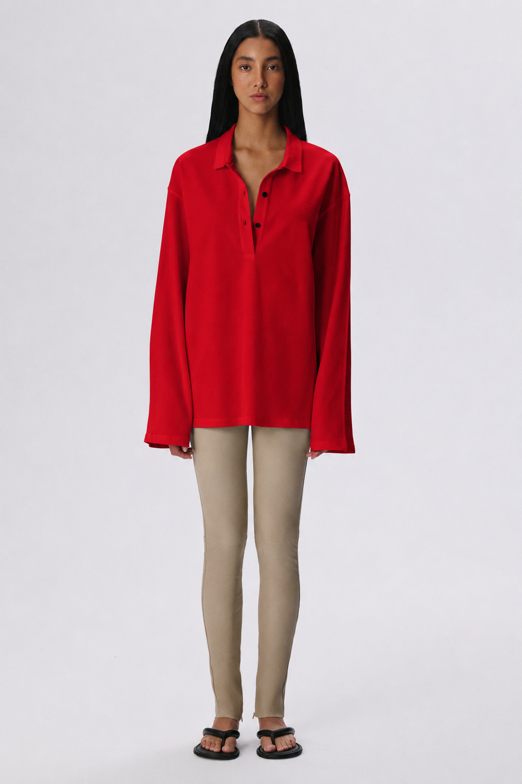 Long Sleeve Polo Shirt | Cotton Piqué – Red