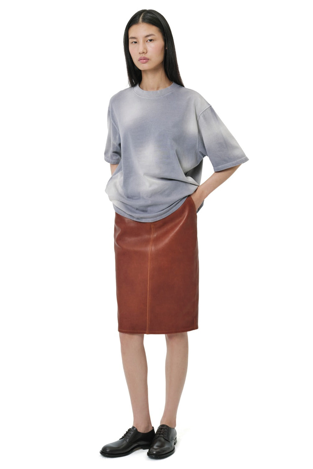 Slim Skirt | Leather - Cognac