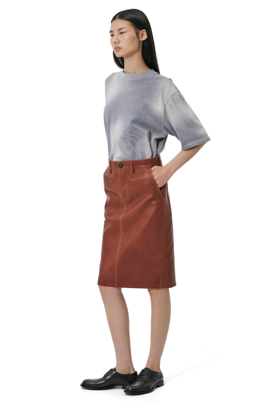 Slim Skirt | Leather - Cognac