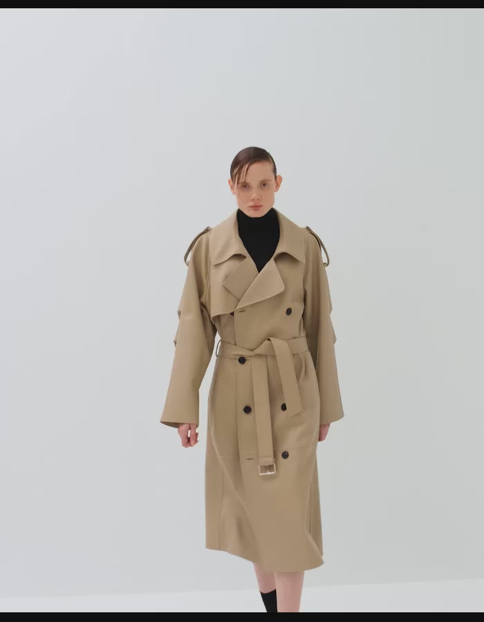 "Serpent Power" Leather Trench Coat - Oat Milk