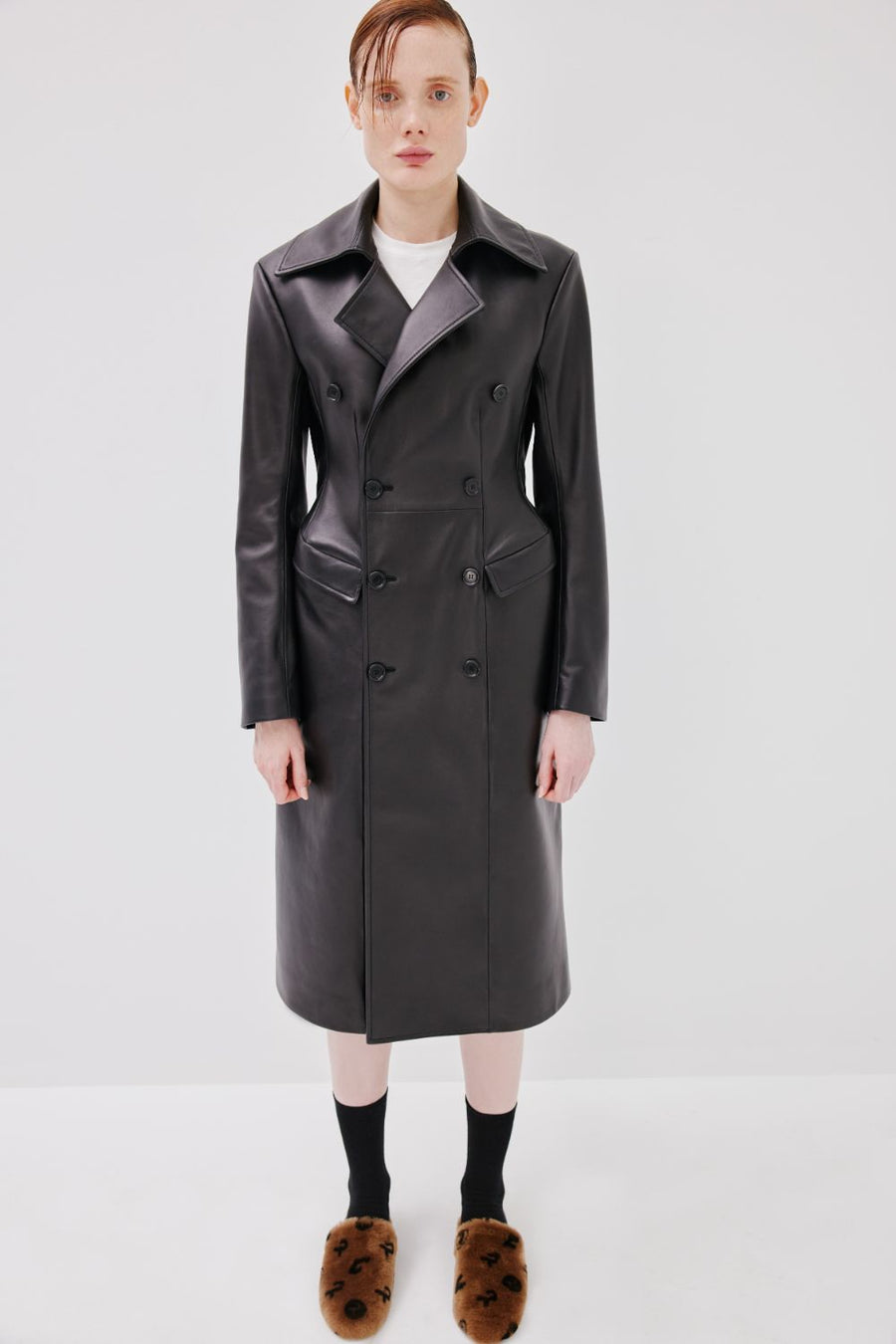 Curvy Leather Coat - Black