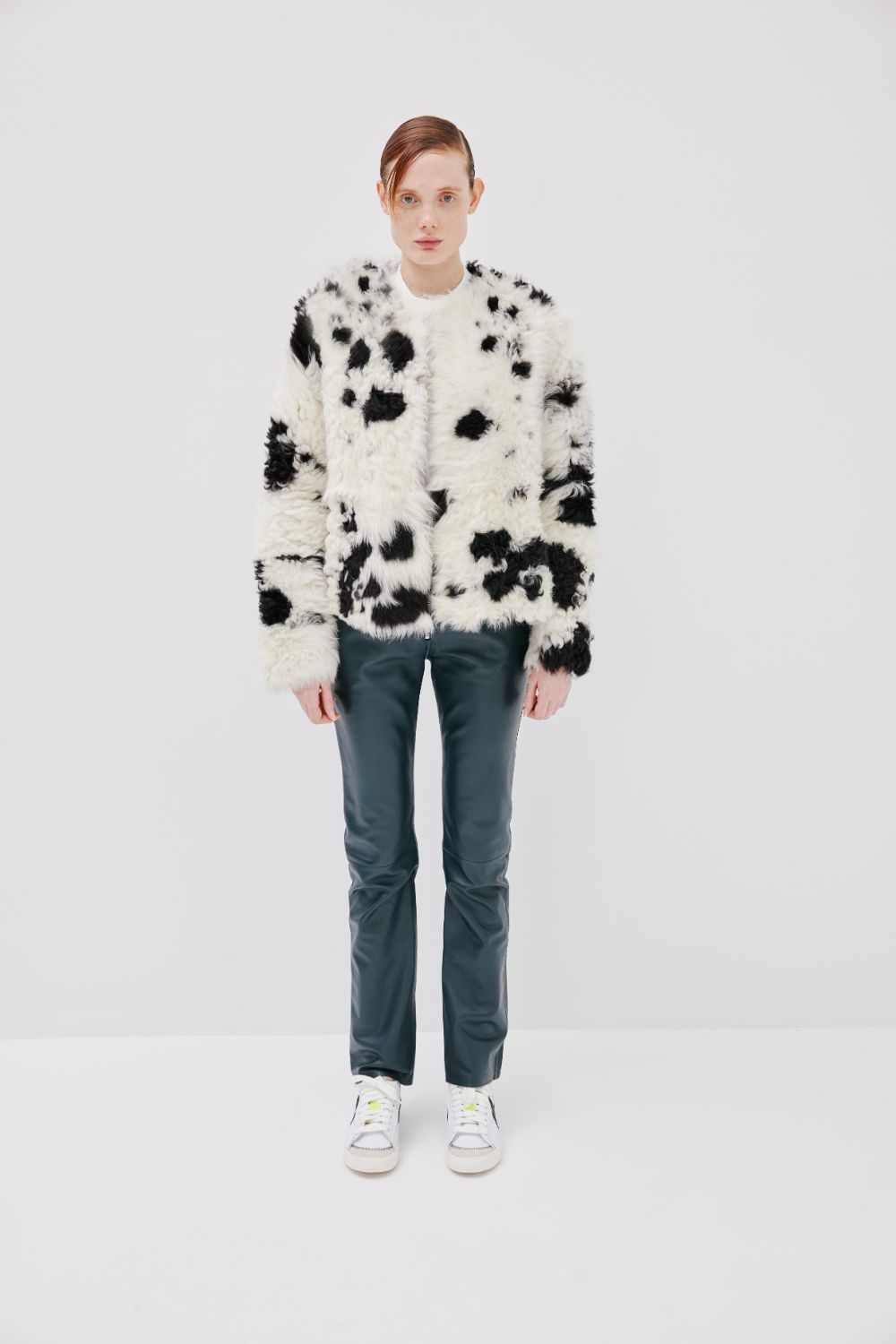 "New Baby" Shearling Fur Coat - B&W Naturally Dotted - Common Leisure 