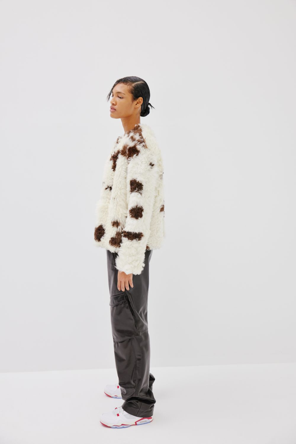 "New Baby" Shearling Fur Jacket - Brown and White Naturally Dotted