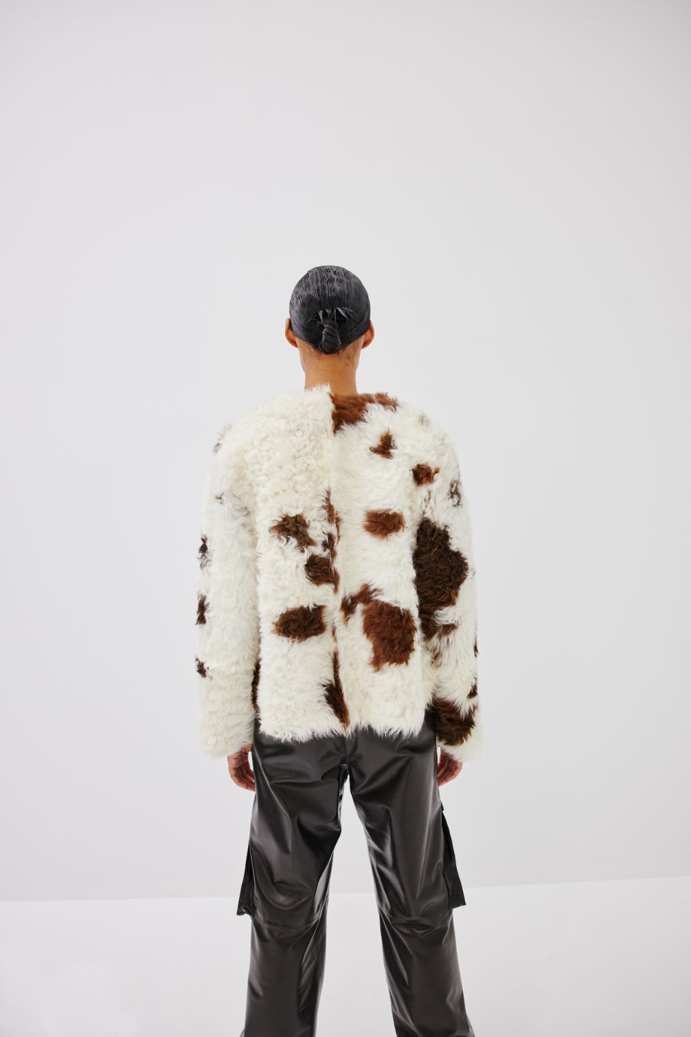 "New Baby" Shearling Fur Jacket - Brown and White Naturally Dotted