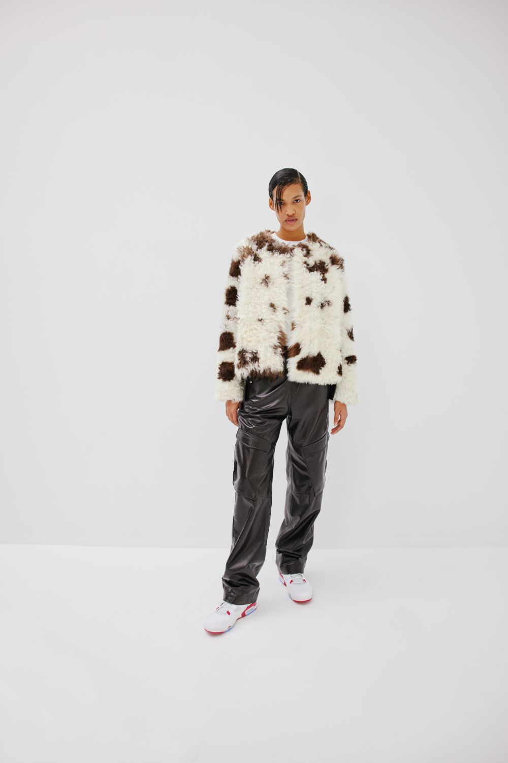 "New Baby" Shearling Fur Jacket - Brown and White Naturally Dotted