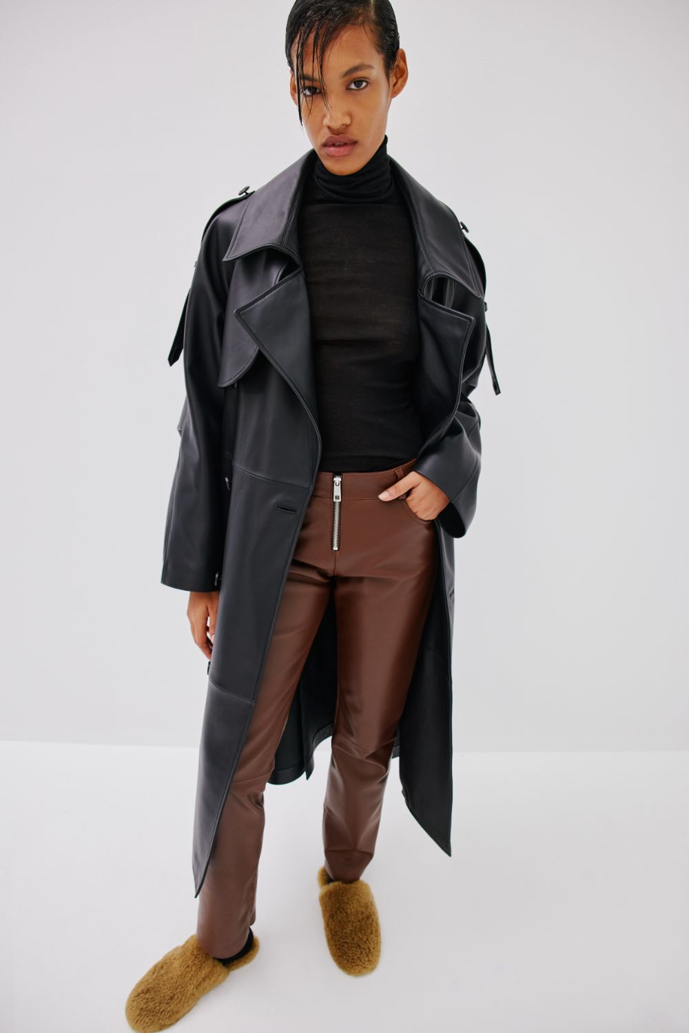 "Serpent Power" Leather Trench Coat - Black
