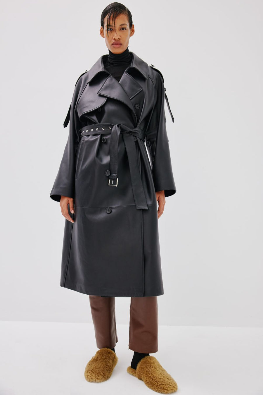 "Serpent Power" Leather Trench Coat - Black