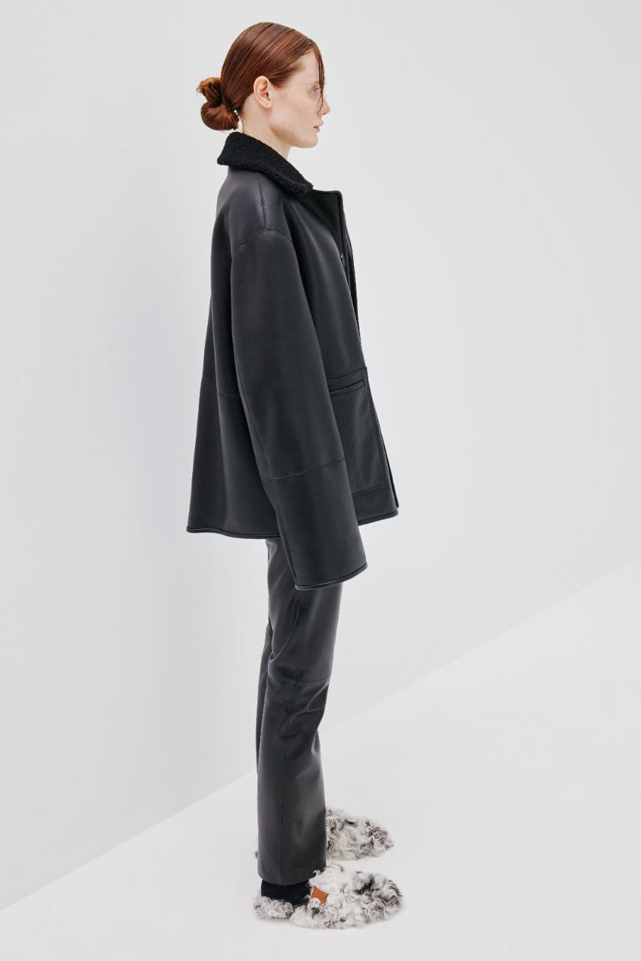 Angel Double Sided Jacket | Semi-Curly Merino Shearling – Black/Black