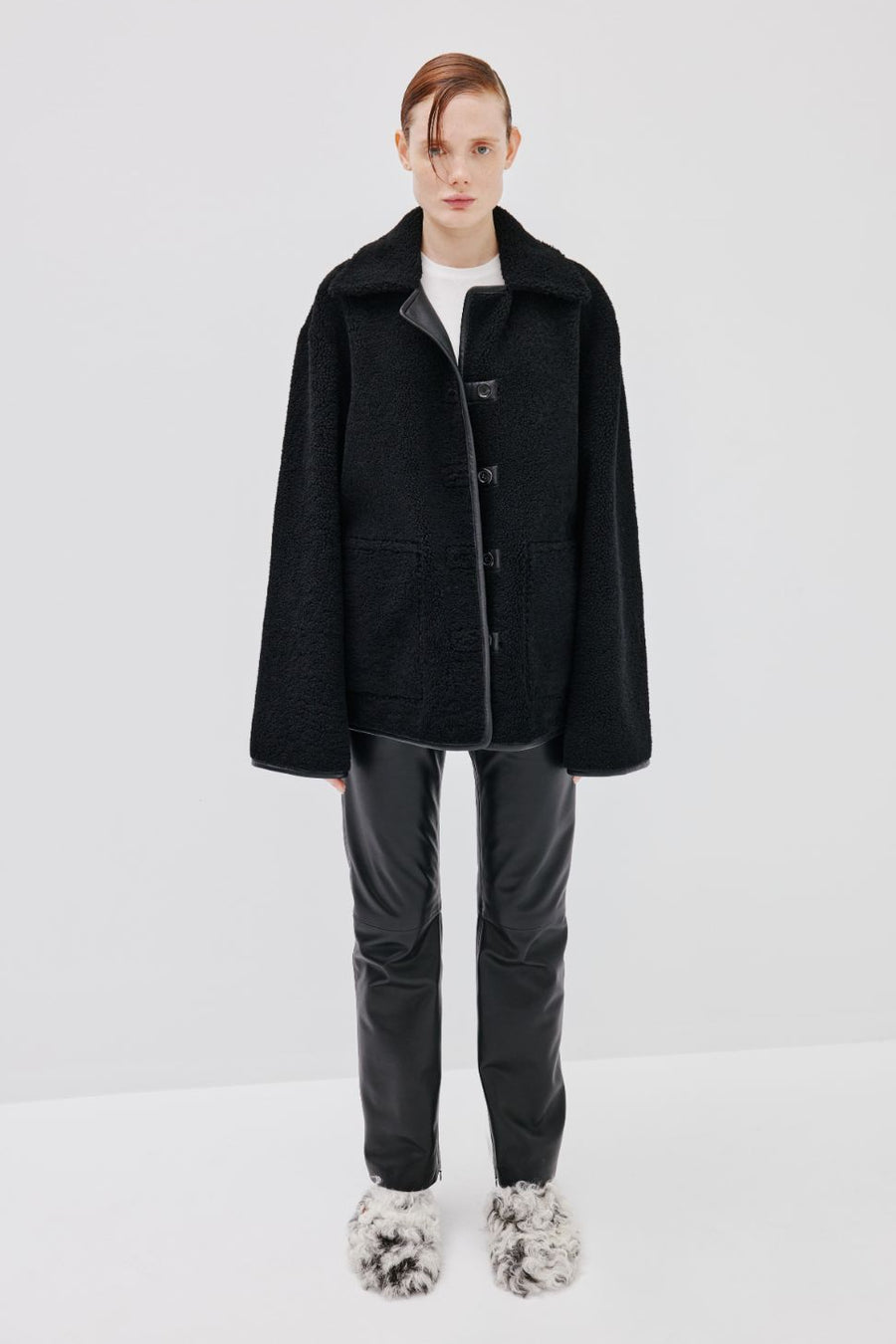 Angel Double Sided Jacket | Semi-Curly Merino Shearling – Black/Black