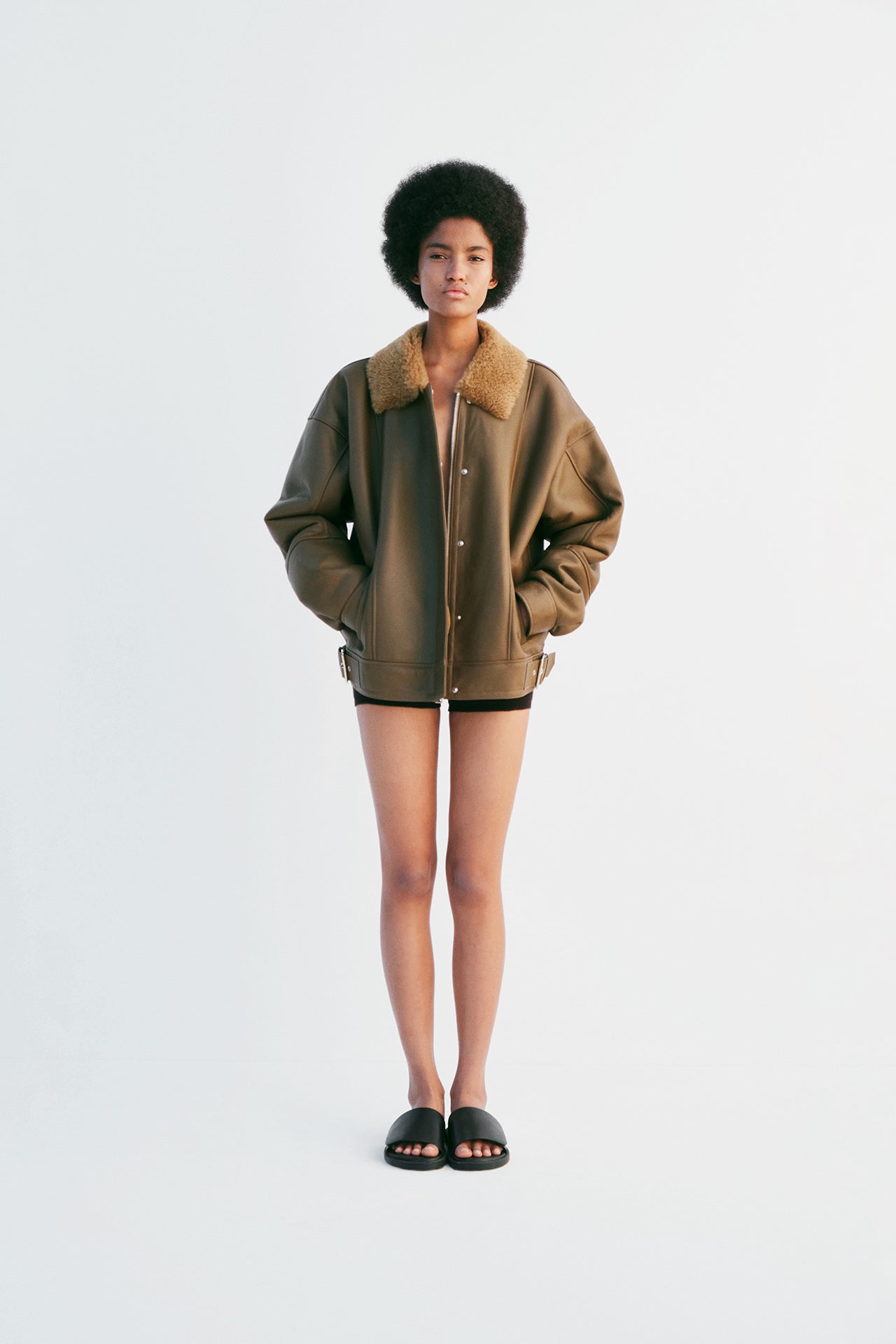 "Sunkissed" Mono Shearling Jacket - Olive - Common Leisure 