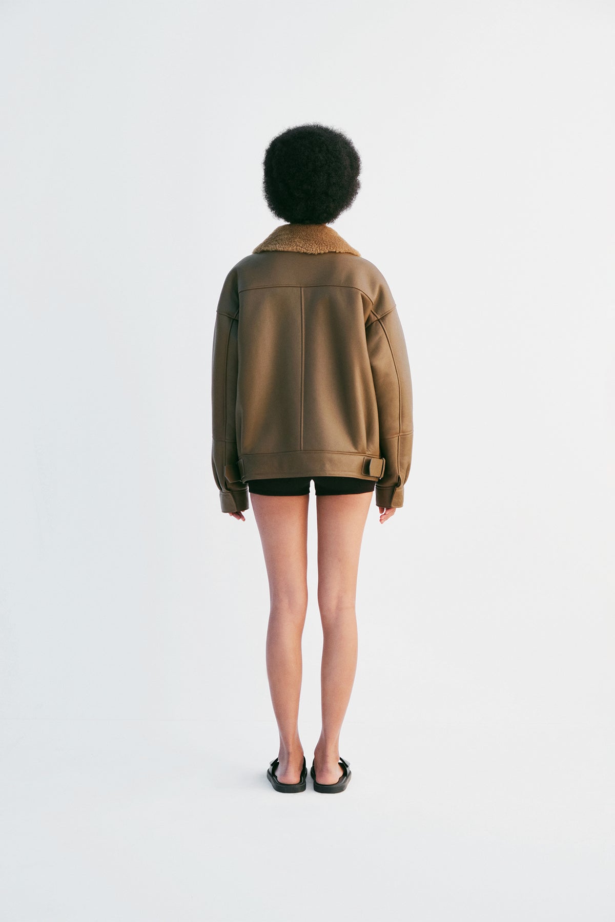 "Sunkissed" Mono Shearling Jacket - Olive - Common Leisure 