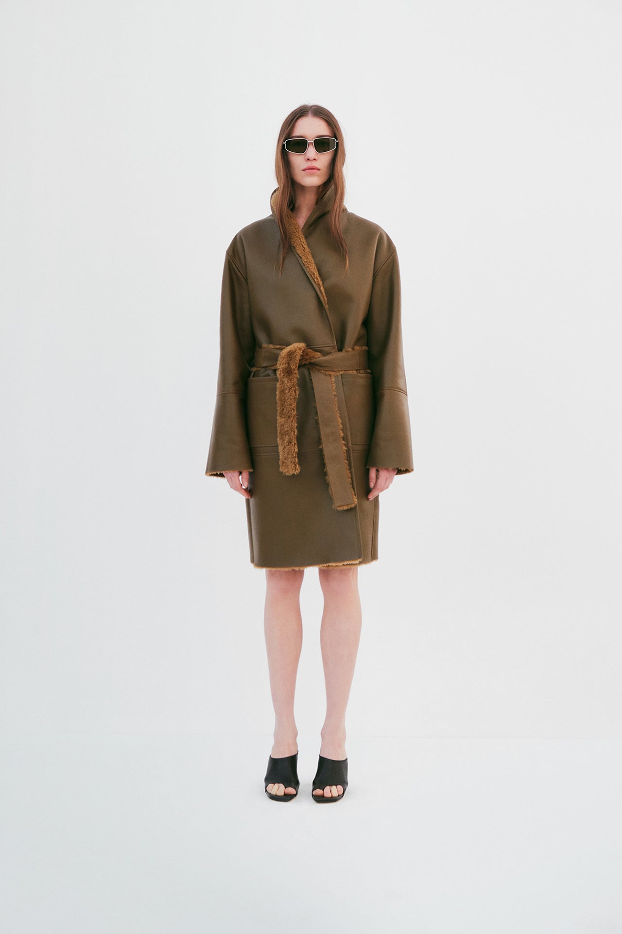 "Robe" Shearling Coat - Olive - Common Leisure 