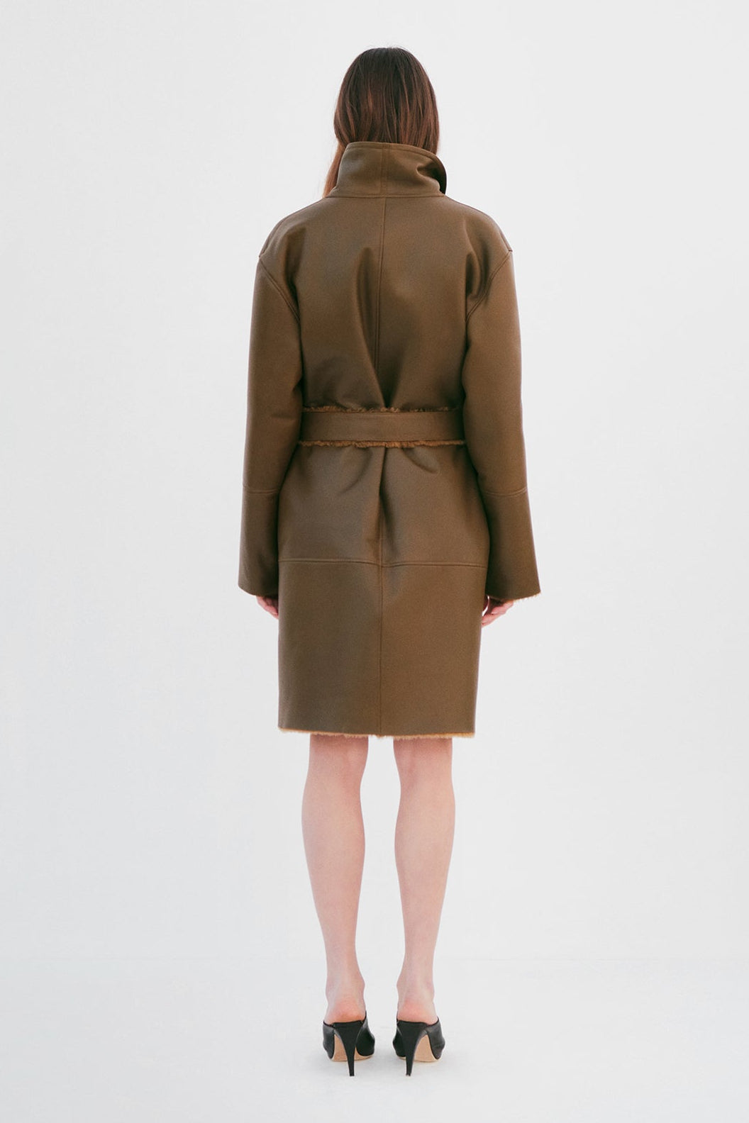 "Robe" Shearling Coat - Olive - Common Leisure 