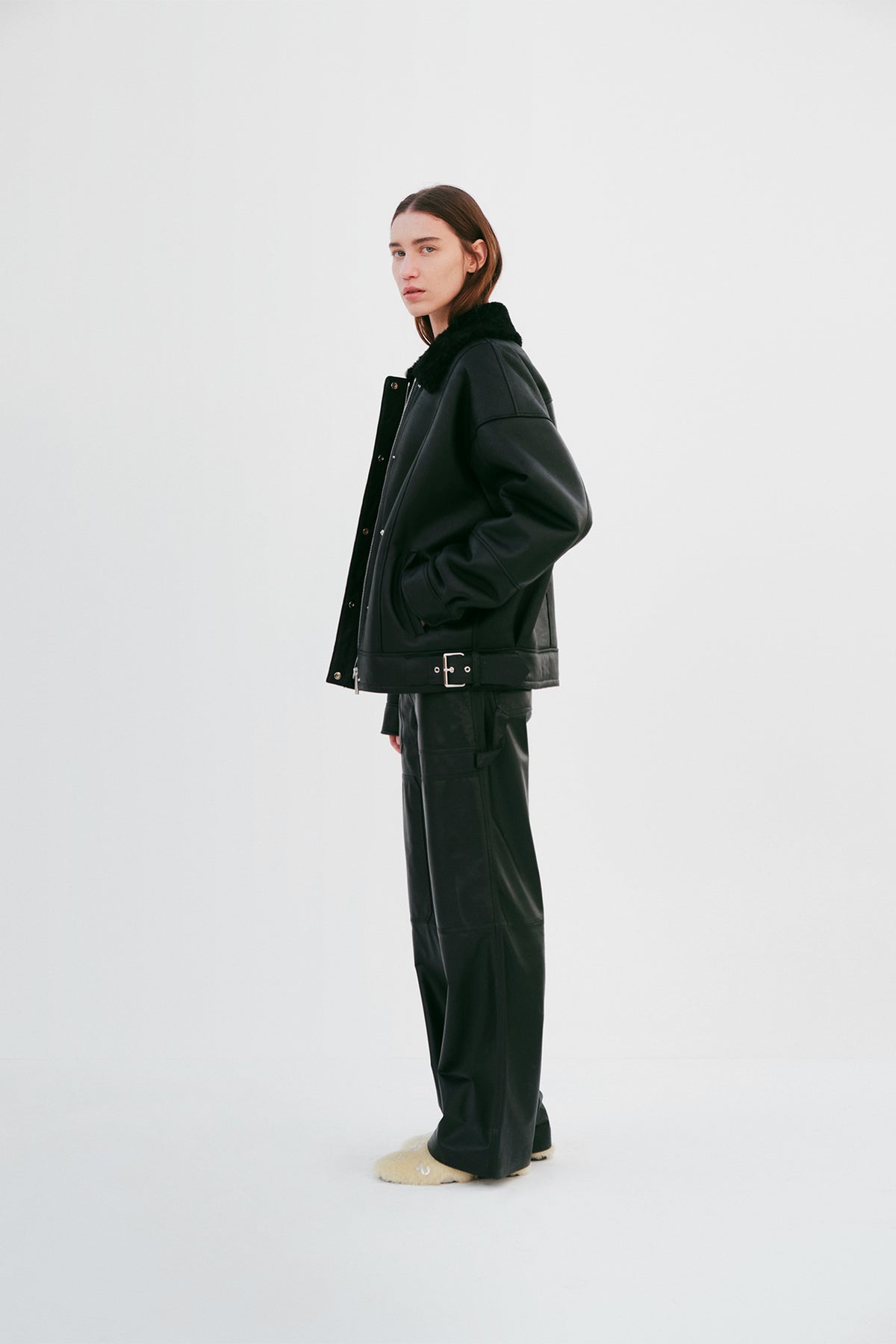 "Sunkissed" Mono Shearling Jacket - Black - Common Leisure 
