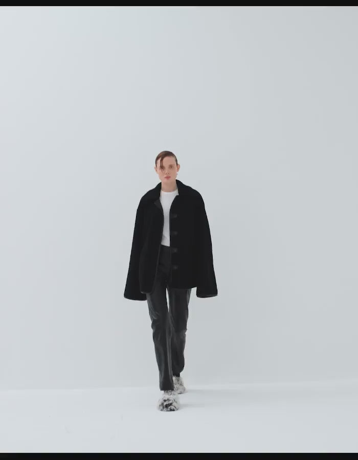 Angel Double Sided Jacket | Semi-Curly Merino Shearling – Black/Black