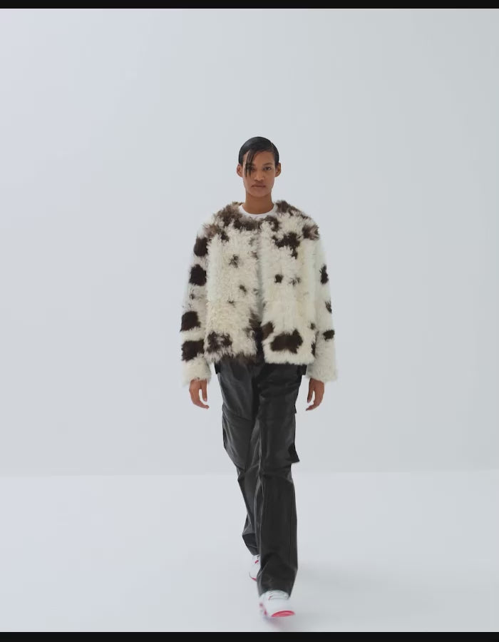 "New Baby" Shearling Fur Jacket - Brown and White Naturally Dotted